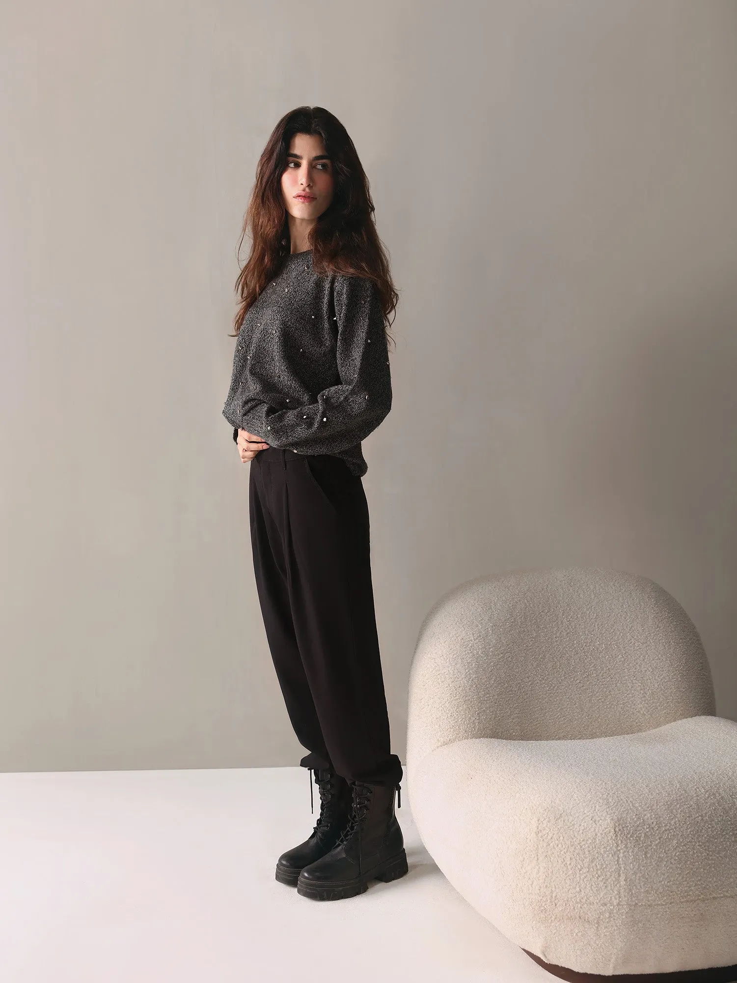 Black Baggy Fit High Waist Pants