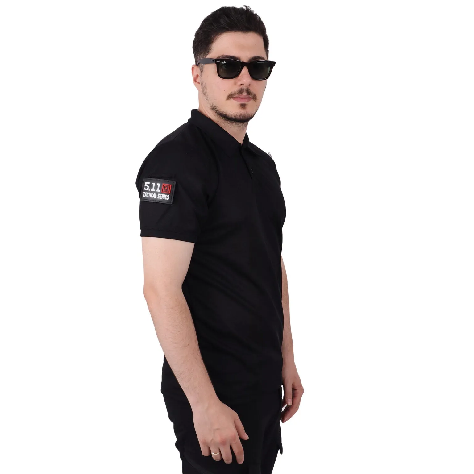 Black Tactical Collared T-Shirt with Veil Area