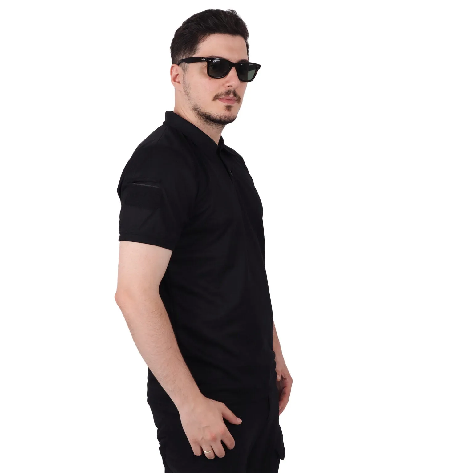 Black Tactical Collared T-Shirt with Veil Area