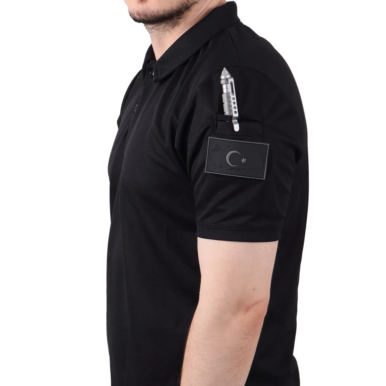 Black Tactical Collared T-Shirt with Veil Area