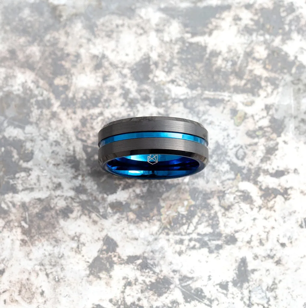 Black Tungsten Ring Blue Infinity