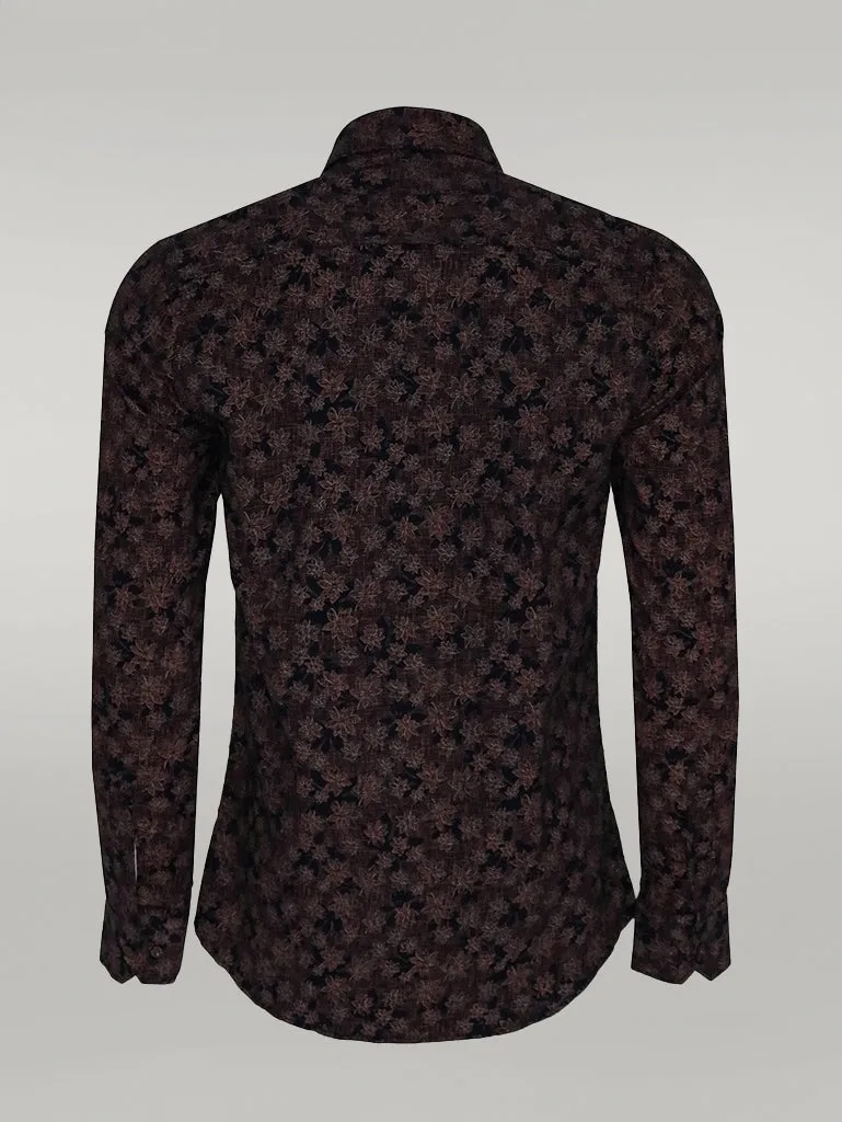 Bloom Patterned Brown Slim Fit Shirt - Wessi