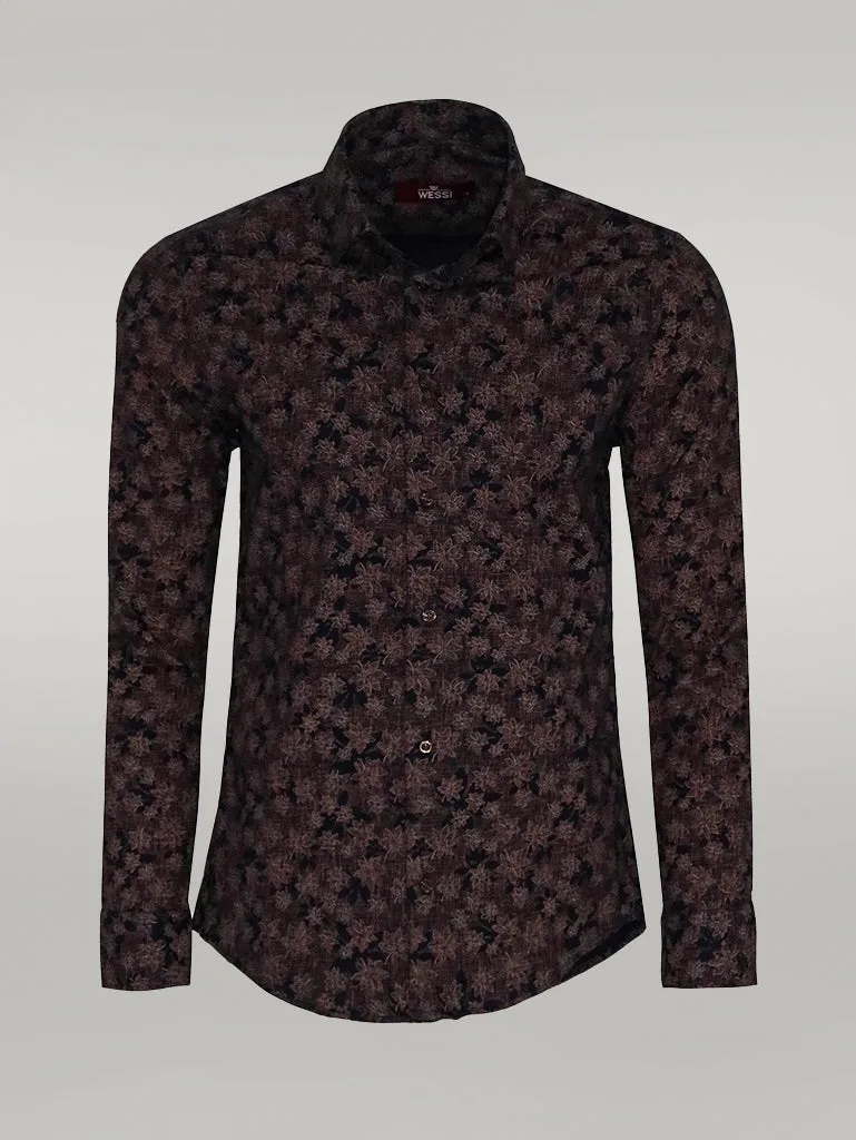 Bloom Patterned Brown Slim Fit Shirt - Wessi