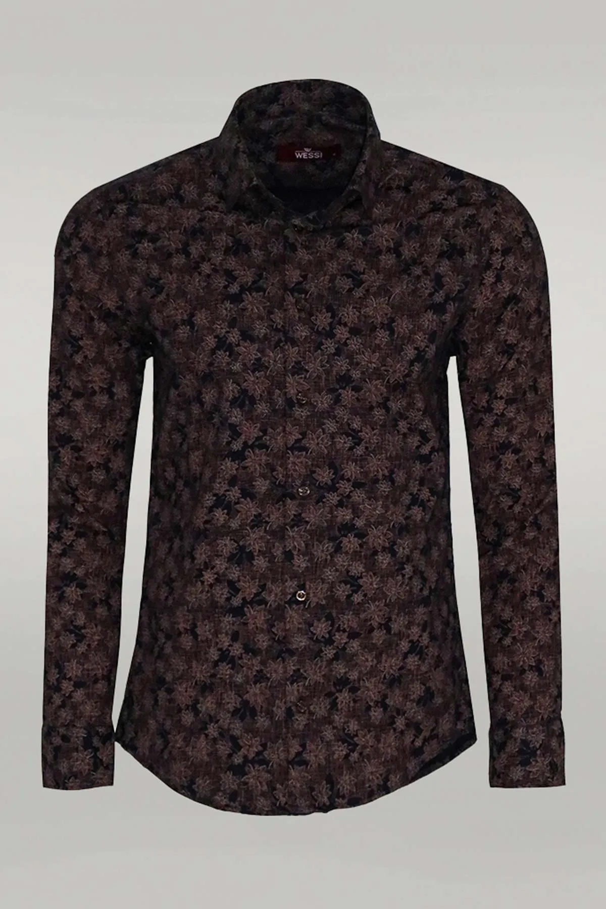 Bloom Patterned Brown Slim Fit Shirt - Wessi