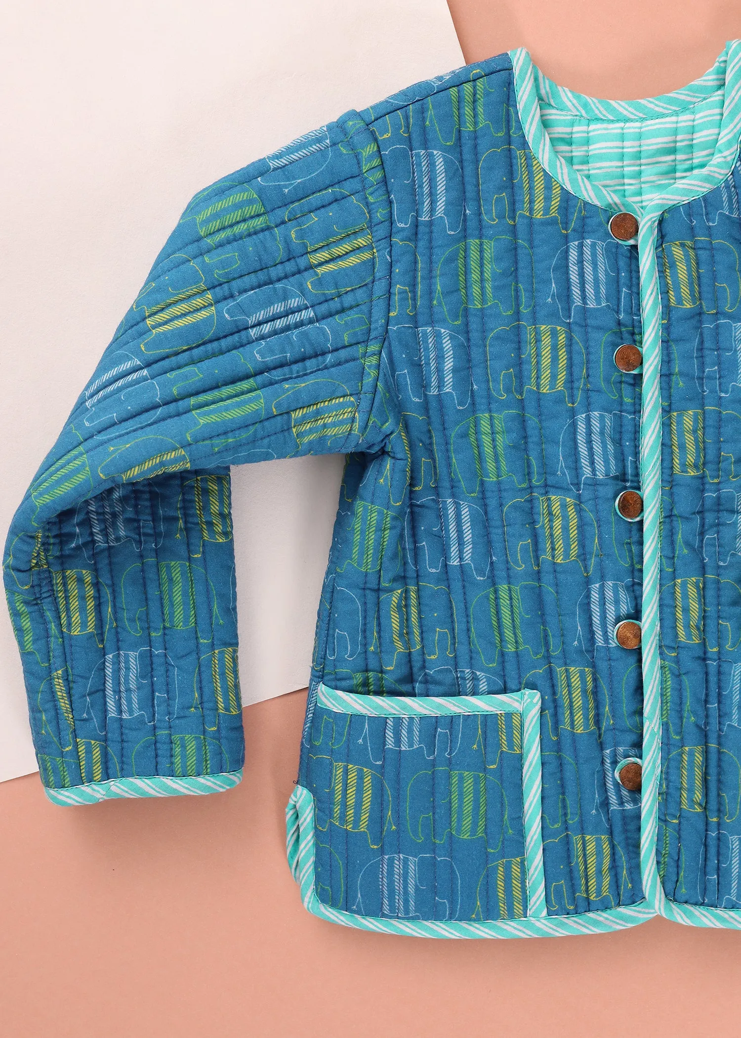 Blue Elephant Quilted Cotton Reversible Coat Unisex (0-7 Years)