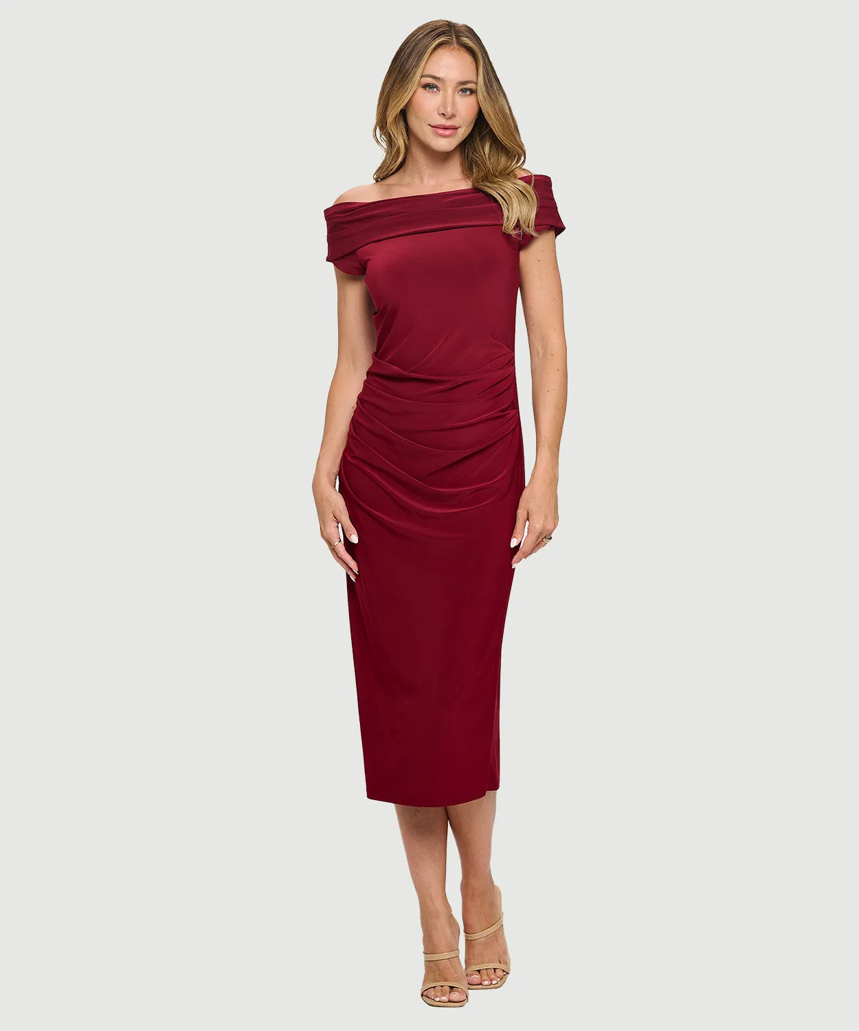 Boat Neck Sexy Off Or On The Shoulder Classic Garnet Red Maxi Dress