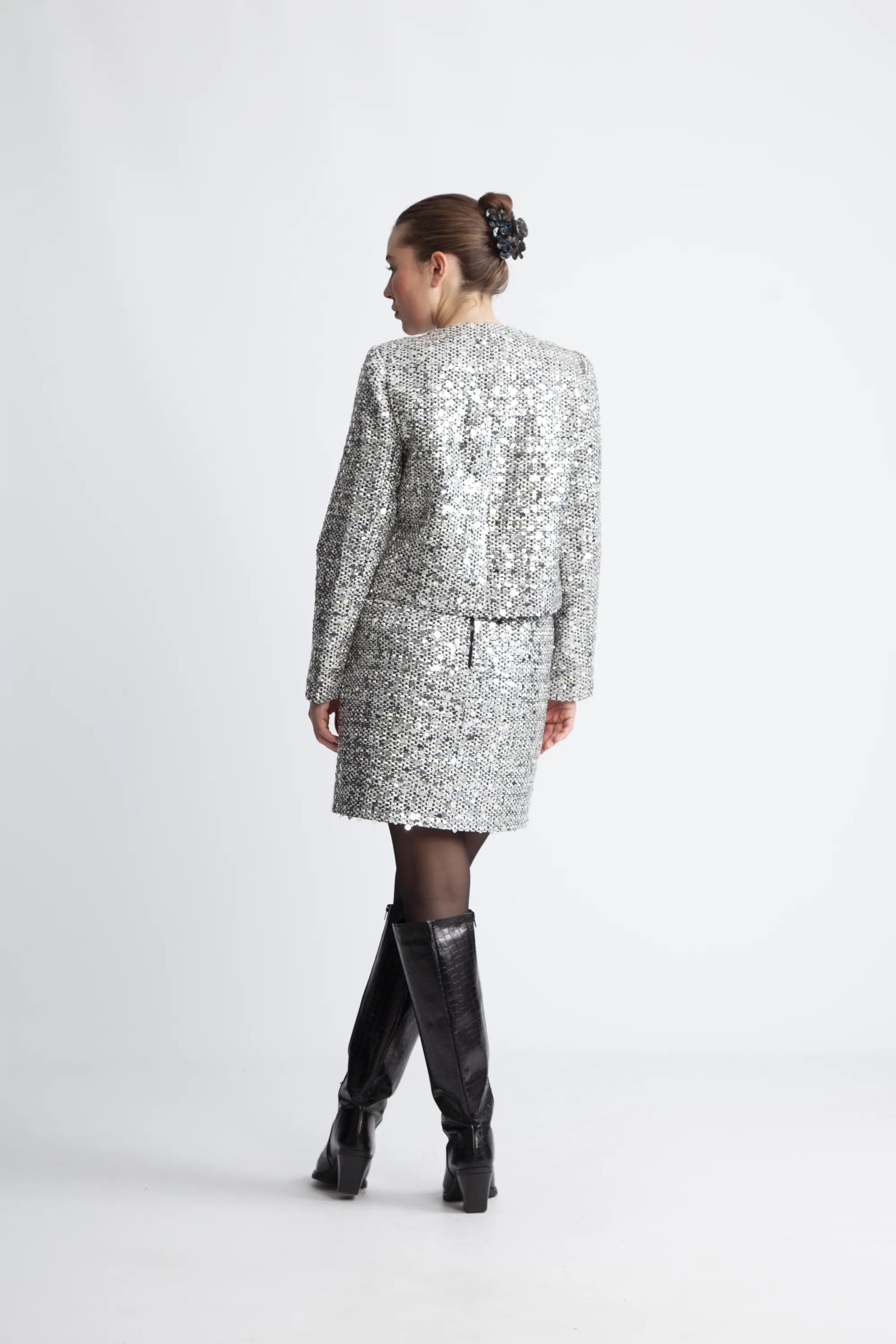 Bouclecc Sequin Cocktail Jacket - White Black