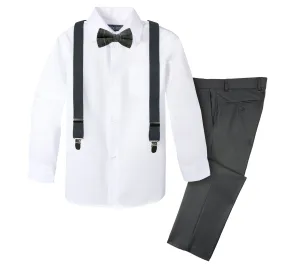 Boys' 4 Piece Suspenders Outfit, Charcoal/White/Charcoal/Black