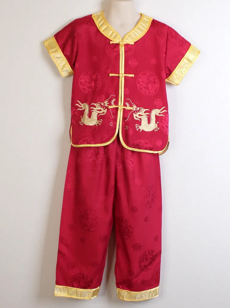 Boys Two-Piece Traditional Embroidered Dragon Outfit