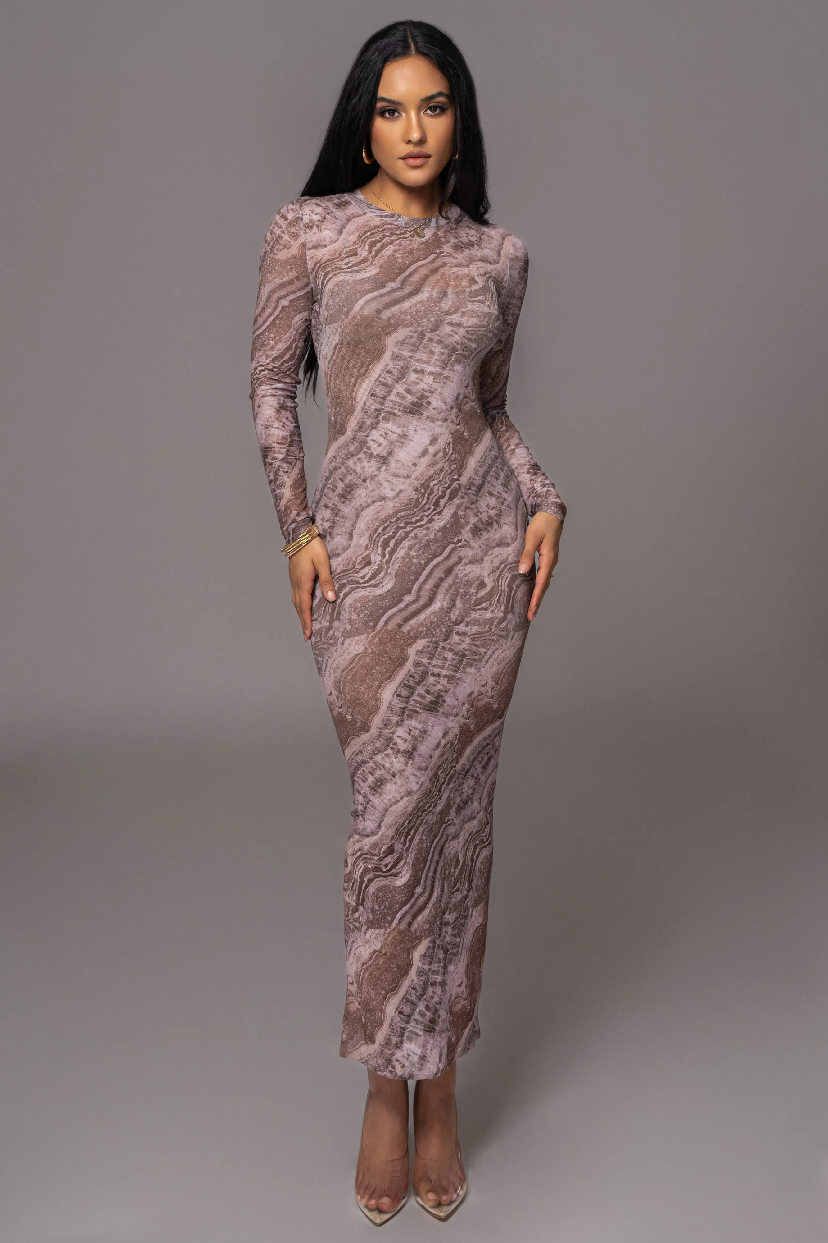 Brown Multi Solana Mesh Maxi Dress