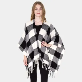 Buffalo Check Tassel Fringe Ruana Poncho