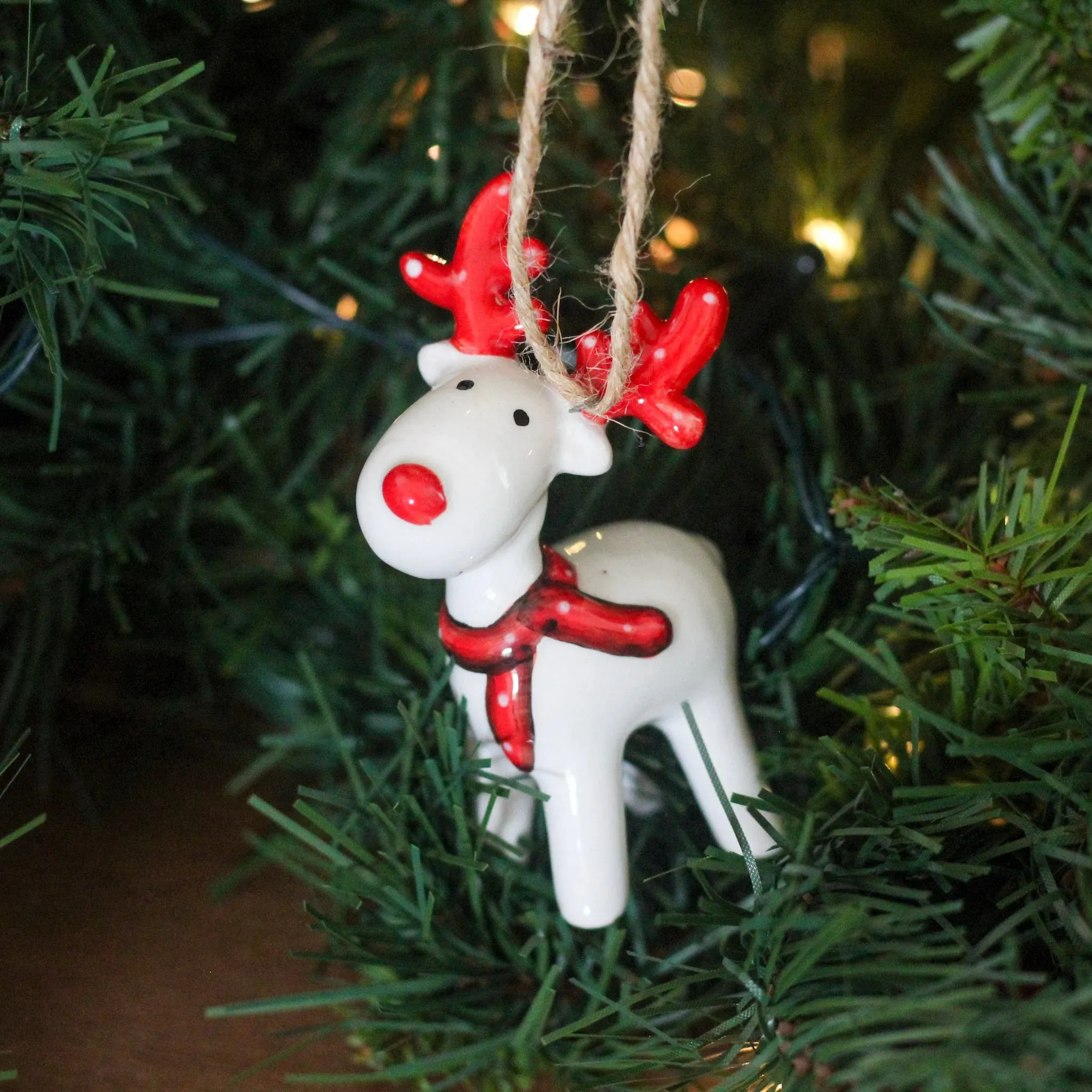 Ceramic Reindeer With Scarf Christmas Tree Ornament