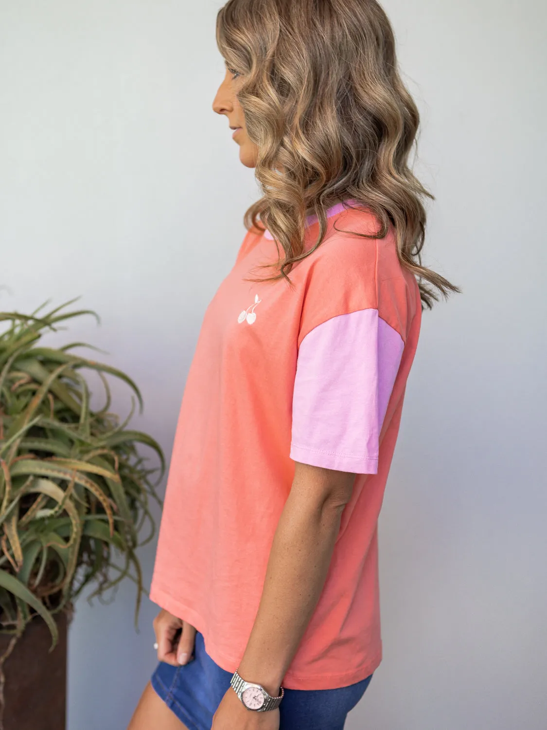 Cherry Block Tee - Peach Nectar