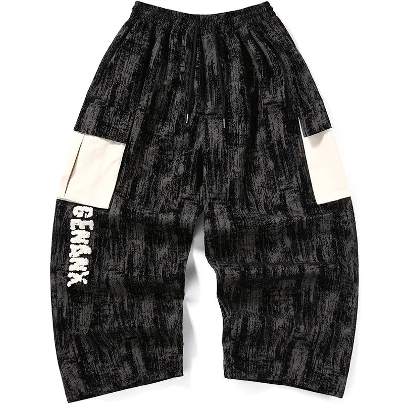 Color Block Jacquard Pocket Label Loose Wide Legs Pants