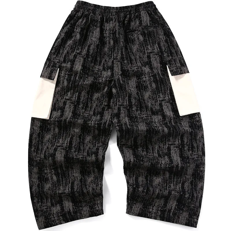 Color Block Jacquard Pocket Label Loose Wide Legs Pants