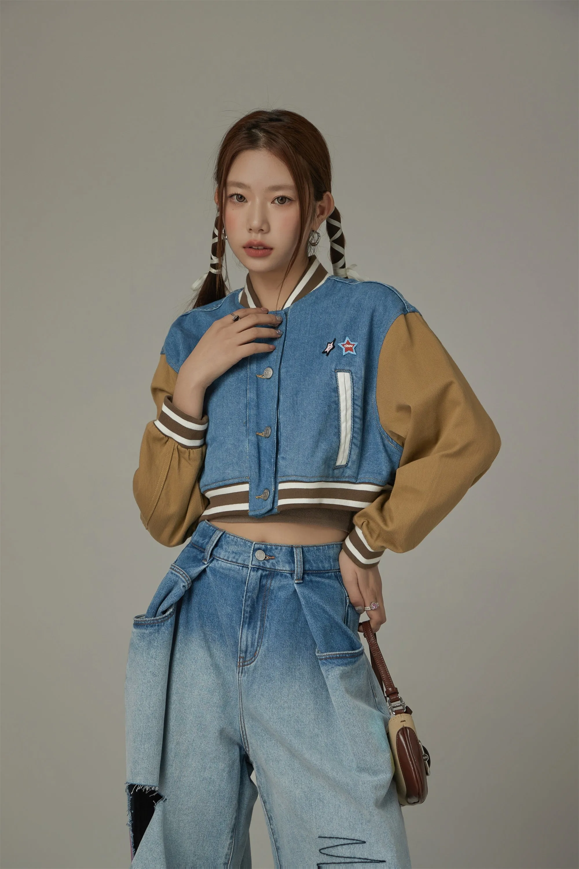 Color Matching Varsity Cropped Jacket