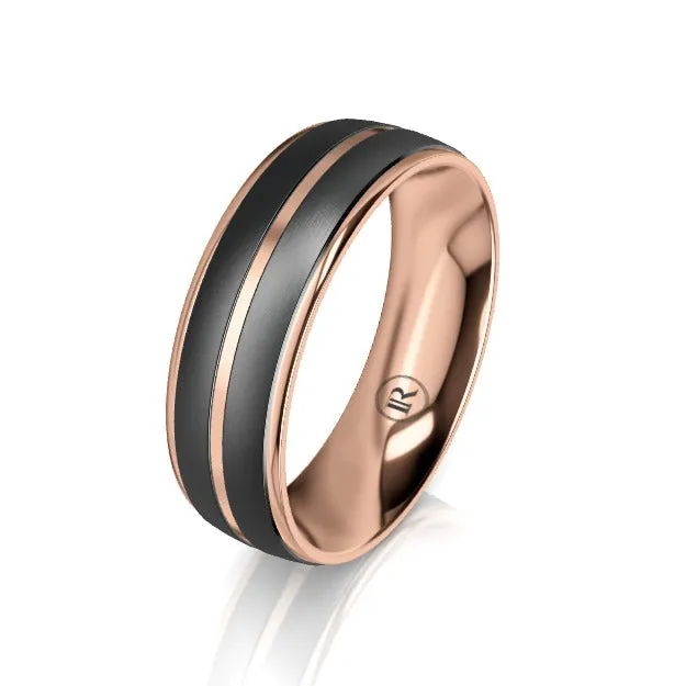 Custom Black Zirconium and Gold Striped Wedding Ring