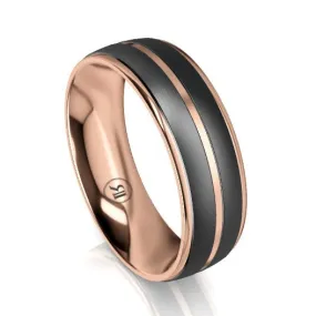 Custom Black Zirconium and Gold Striped Wedding Ring