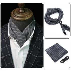 Dark Gray Striped Square Scarf with Scarf Buckle