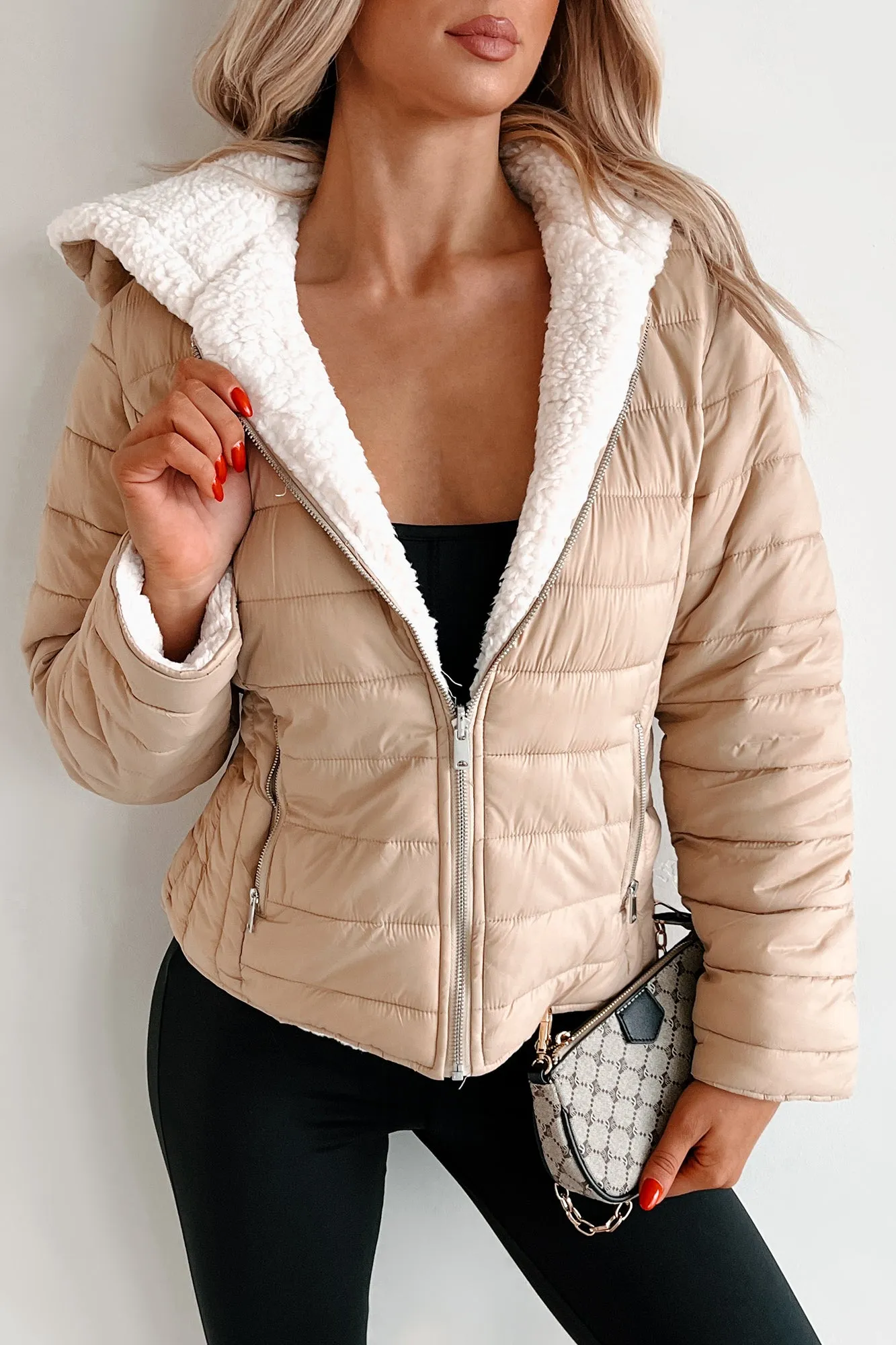 DOORBUSTER Winter's Kiss Reversible Sherpa Lined Puffer Jacket (Khaki)