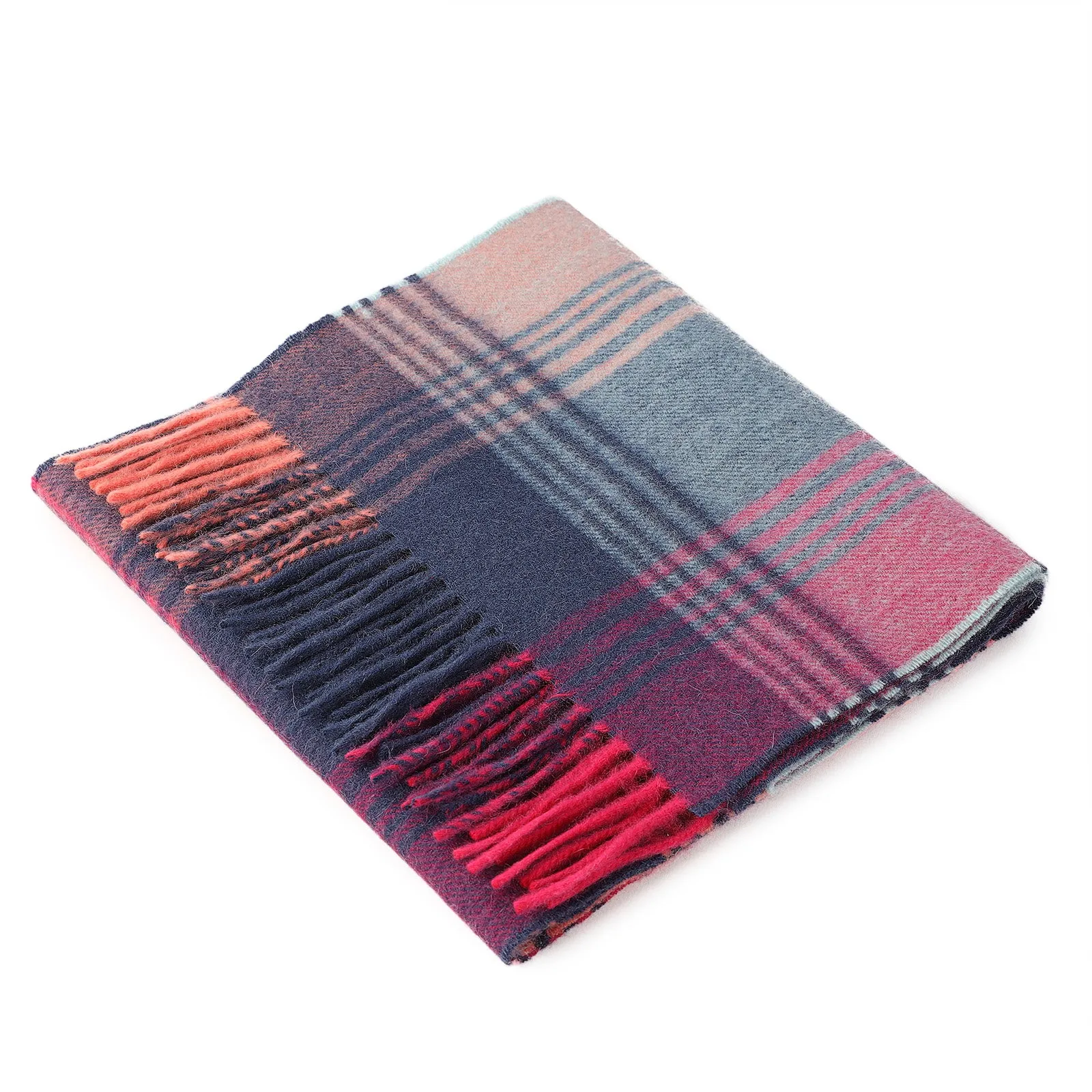 Edinburgh Cashmere Scarf  Broken Check - Orange/Pink/Denim