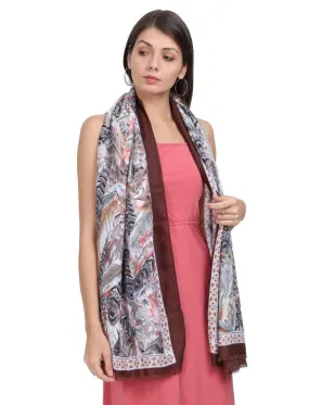 FabSeasons Floral Brown Premium Printed Cotton Long Scarves