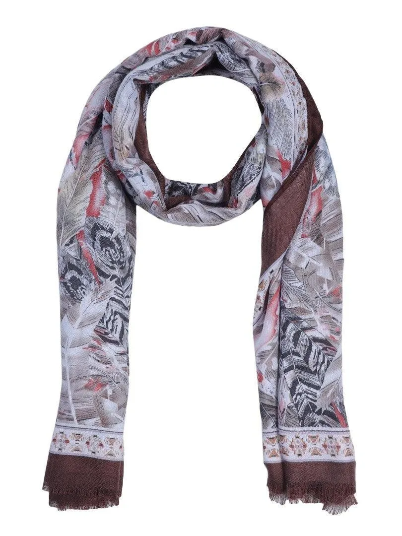 FabSeasons Floral Brown Premium Printed Cotton Long Scarves