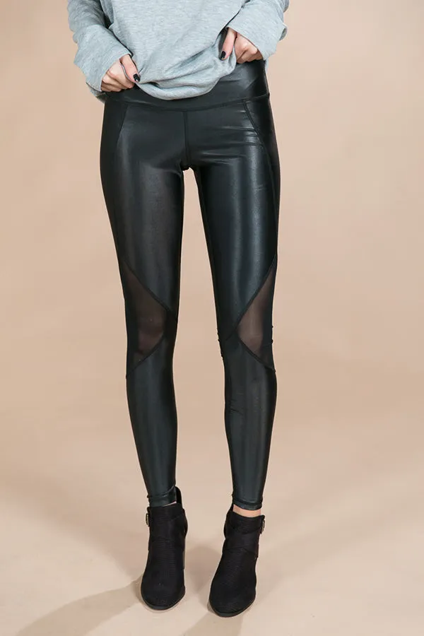 Faux Leather Mesh High Waist Leggings