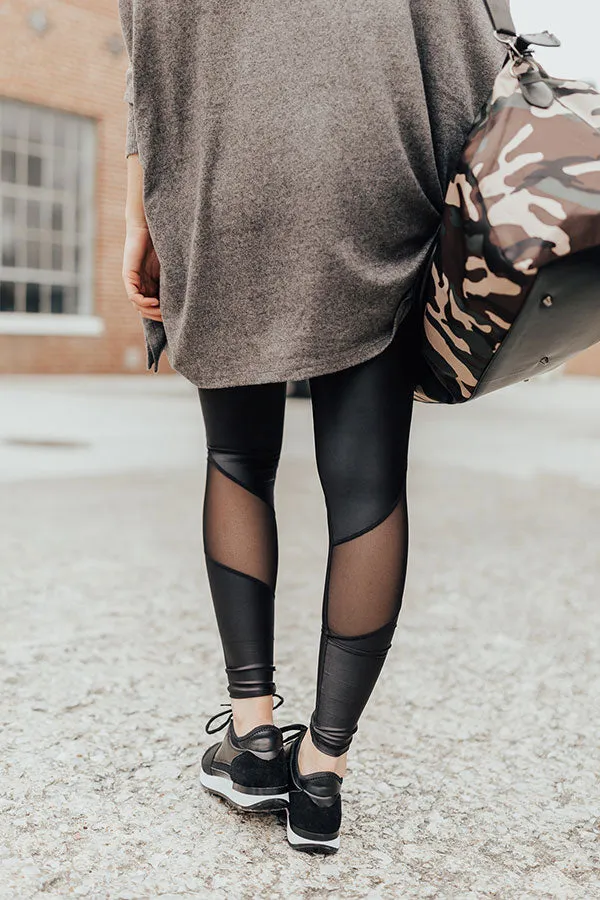 Faux Leather Mesh High Waist Leggings