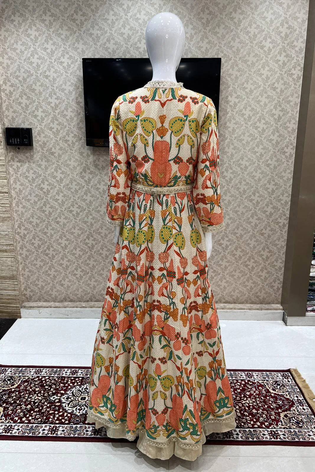 Fawn Multicolor Digital Print Long Overcoat Styled Floor Length Anarkali Suit