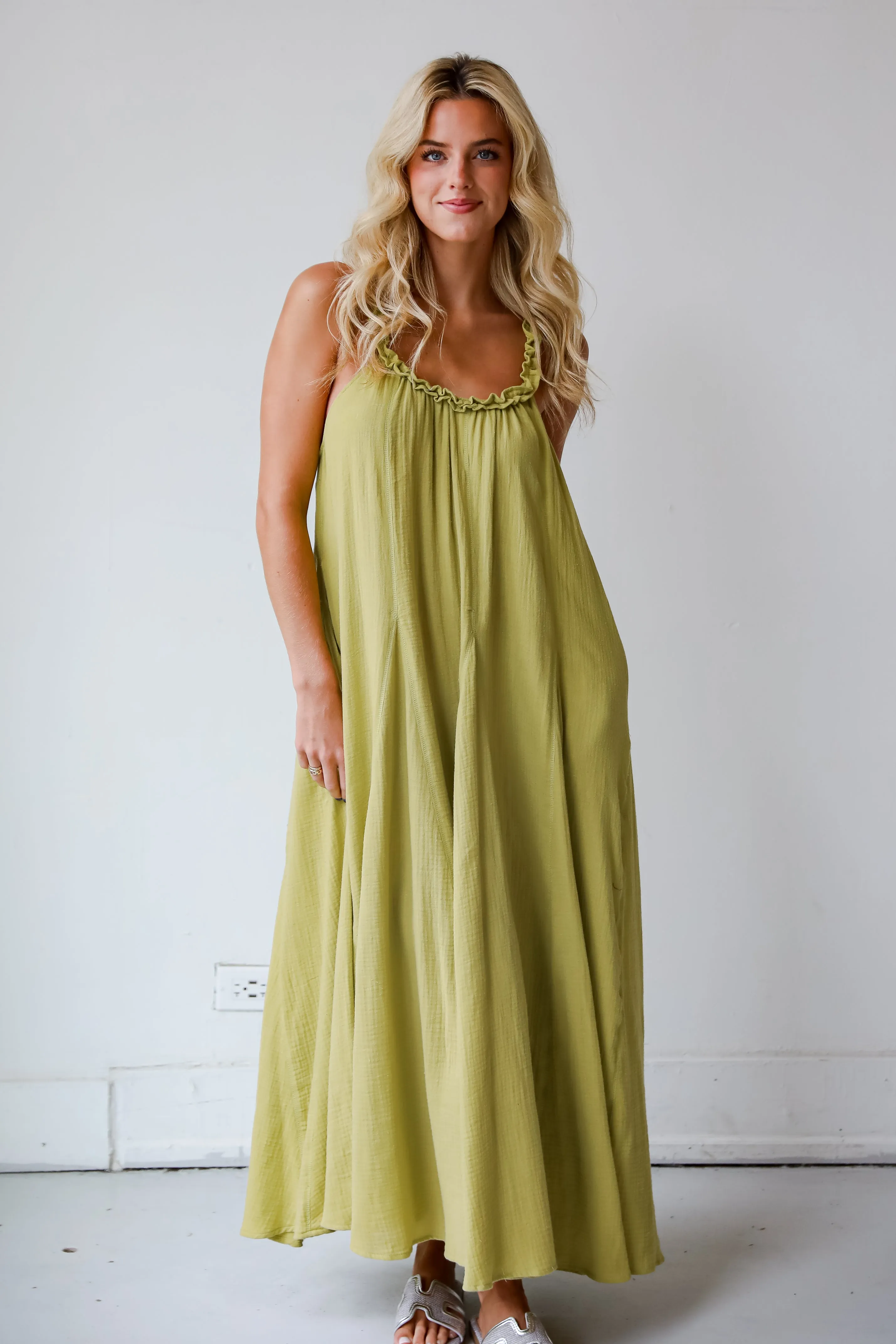 FINAL SALE - Pleasantly Perfect Lime Linen Maxi Dress