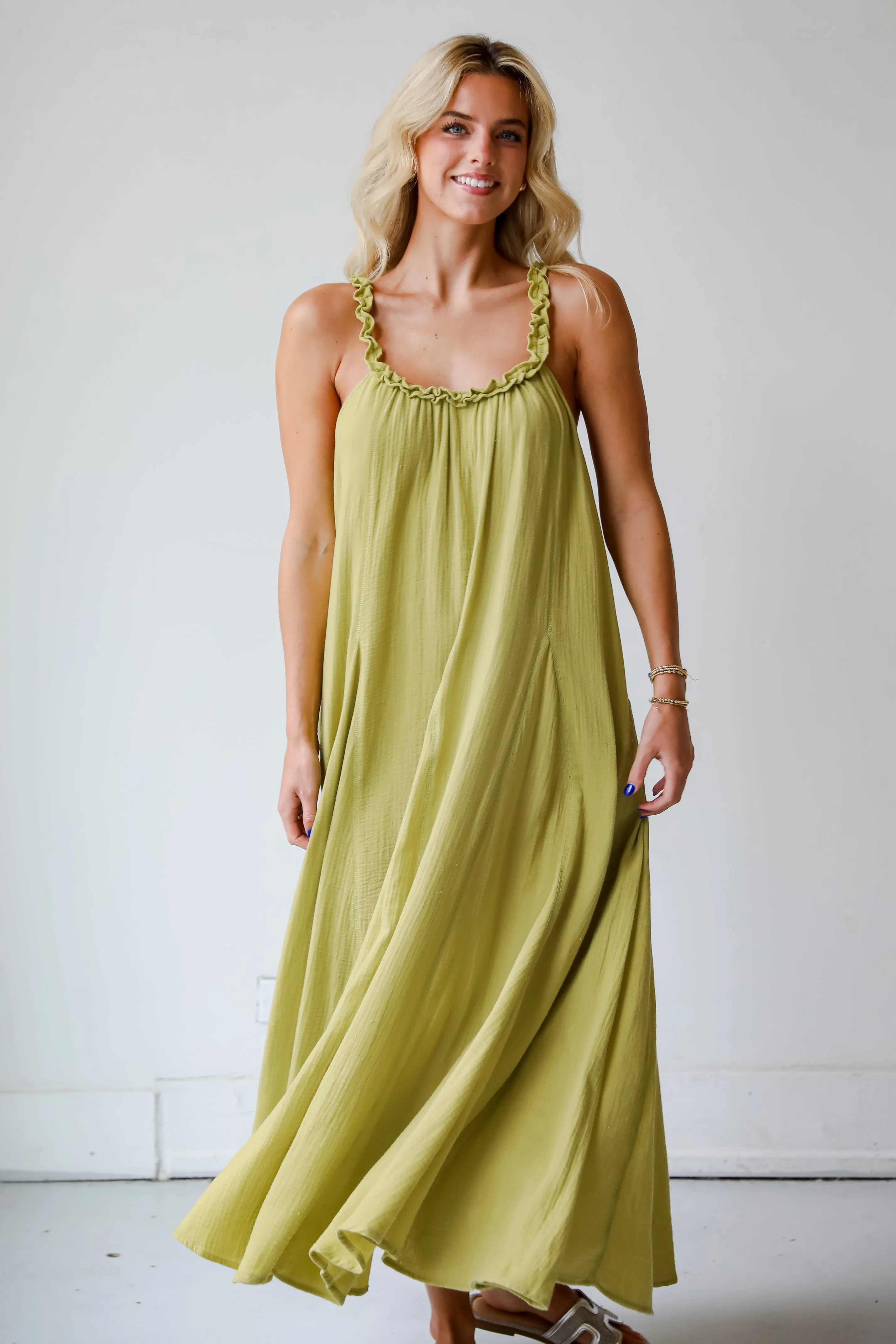 FINAL SALE - Pleasantly Perfect Lime Linen Maxi Dress