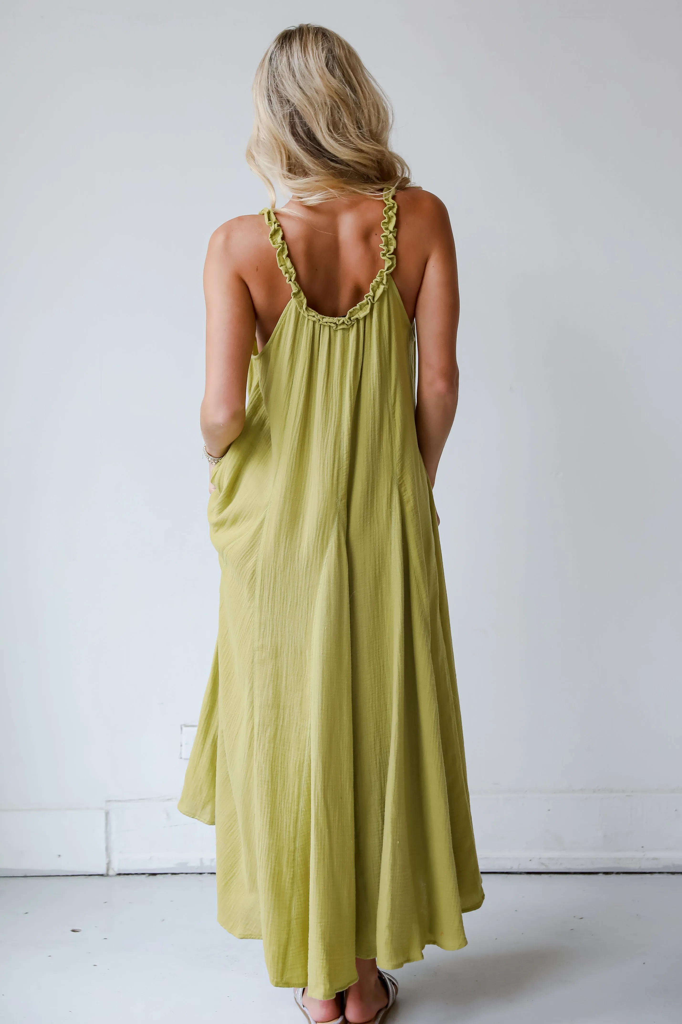 FINAL SALE - Pleasantly Perfect Lime Linen Maxi Dress