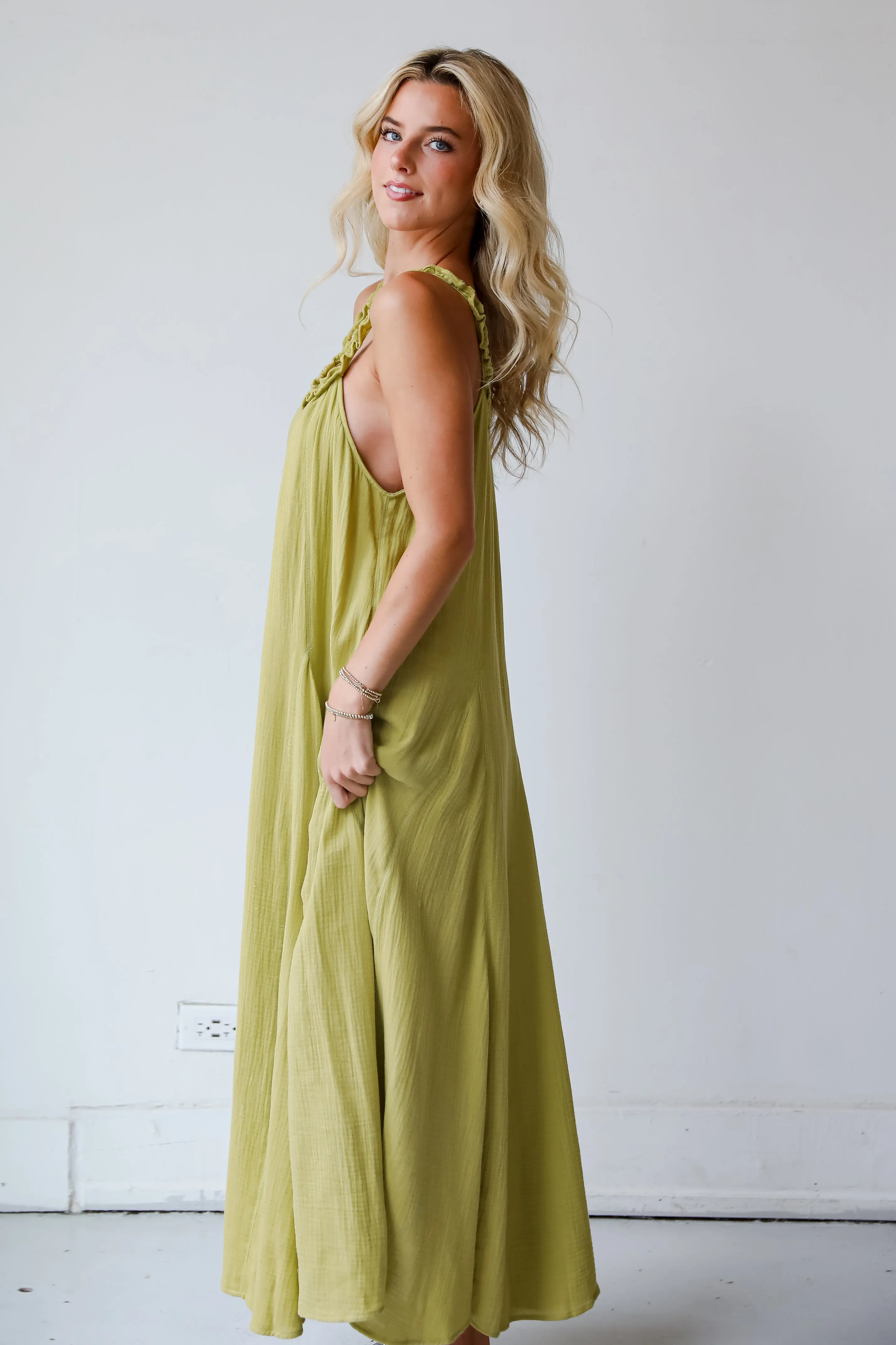 FINAL SALE - Pleasantly Perfect Lime Linen Maxi Dress