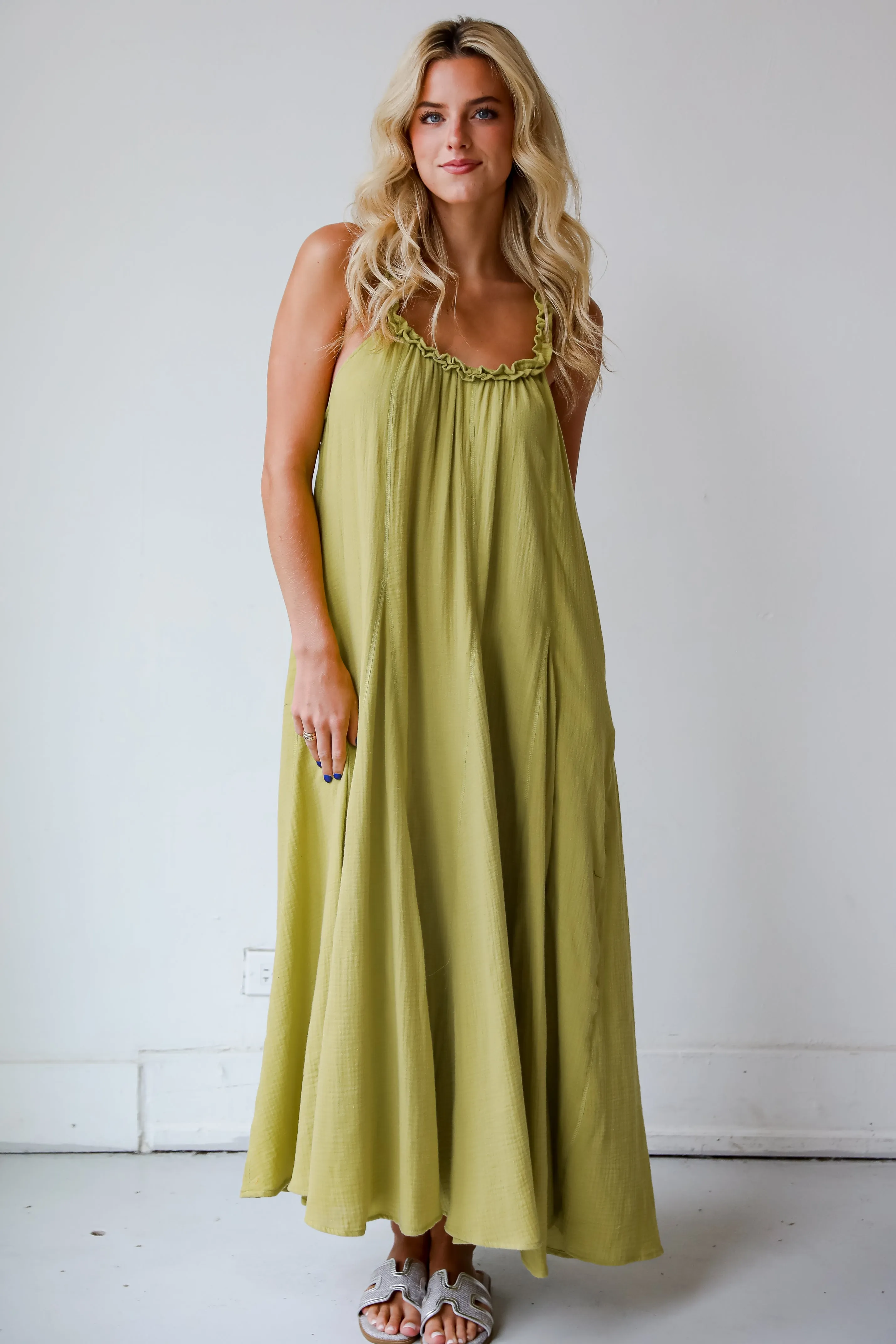 FINAL SALE - Pleasantly Perfect Lime Linen Maxi Dress