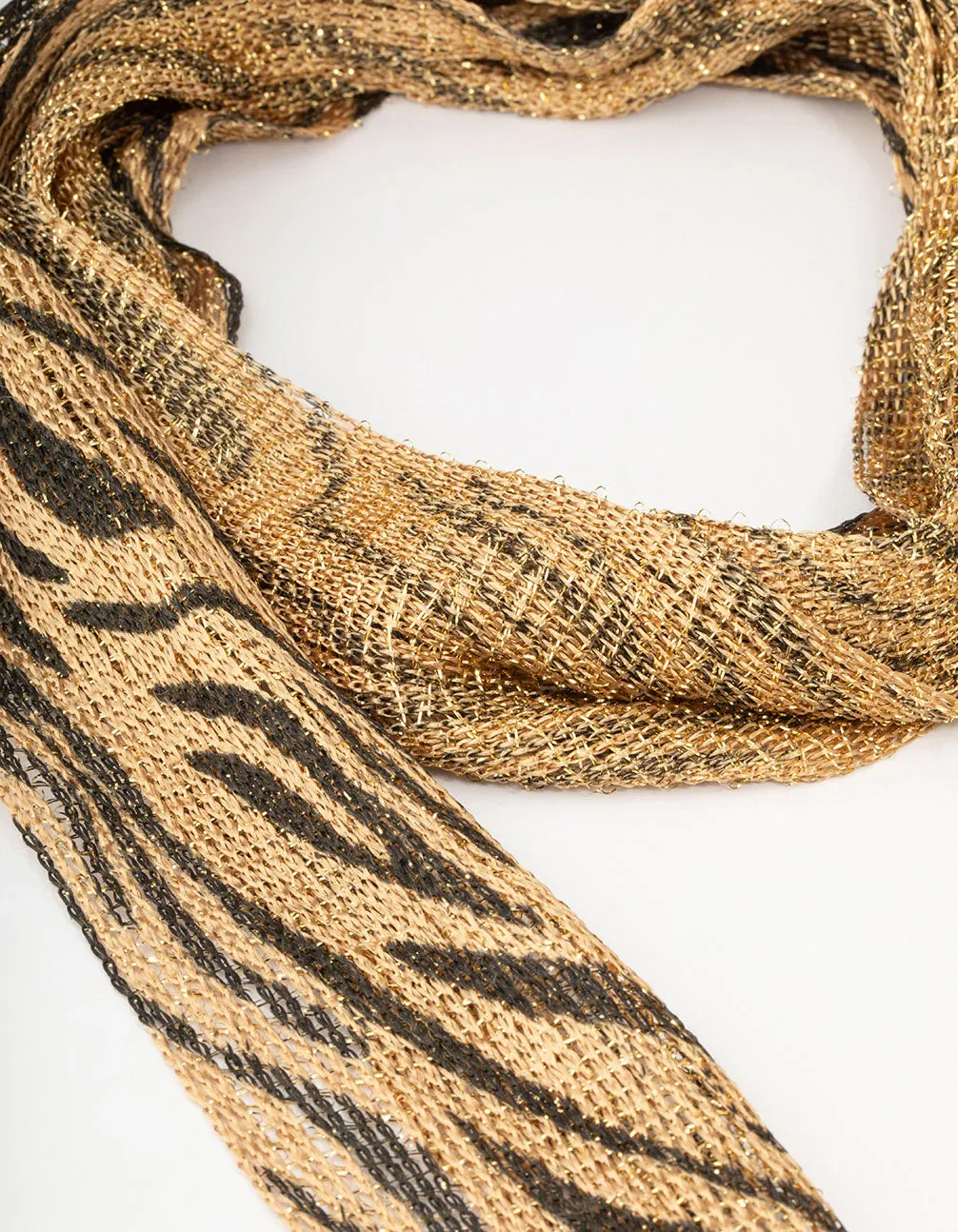 Gold Skinny Lurex Fabric Zebra Scarf