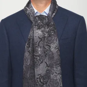 Grey Sicilian Ceramic and Paisley Double Face Wool Scarf