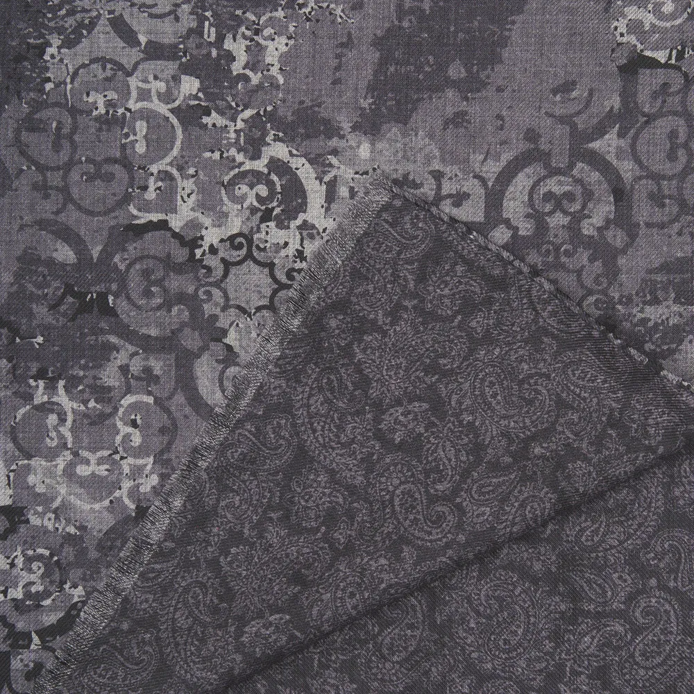 Grey Sicilian Ceramic and Paisley Double Face Wool Scarf