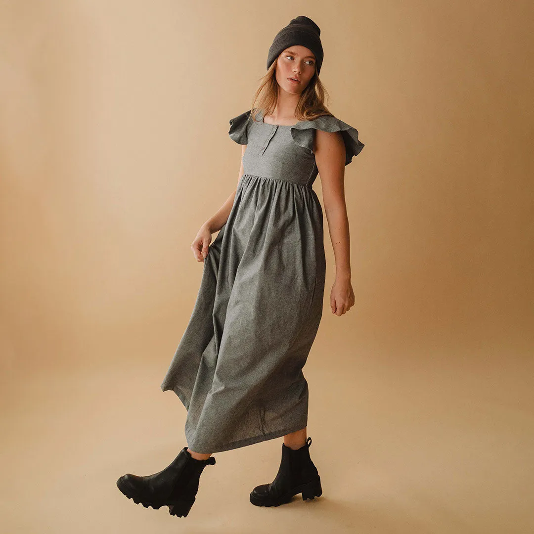 Hailey Maxi Dress, Black Chambray