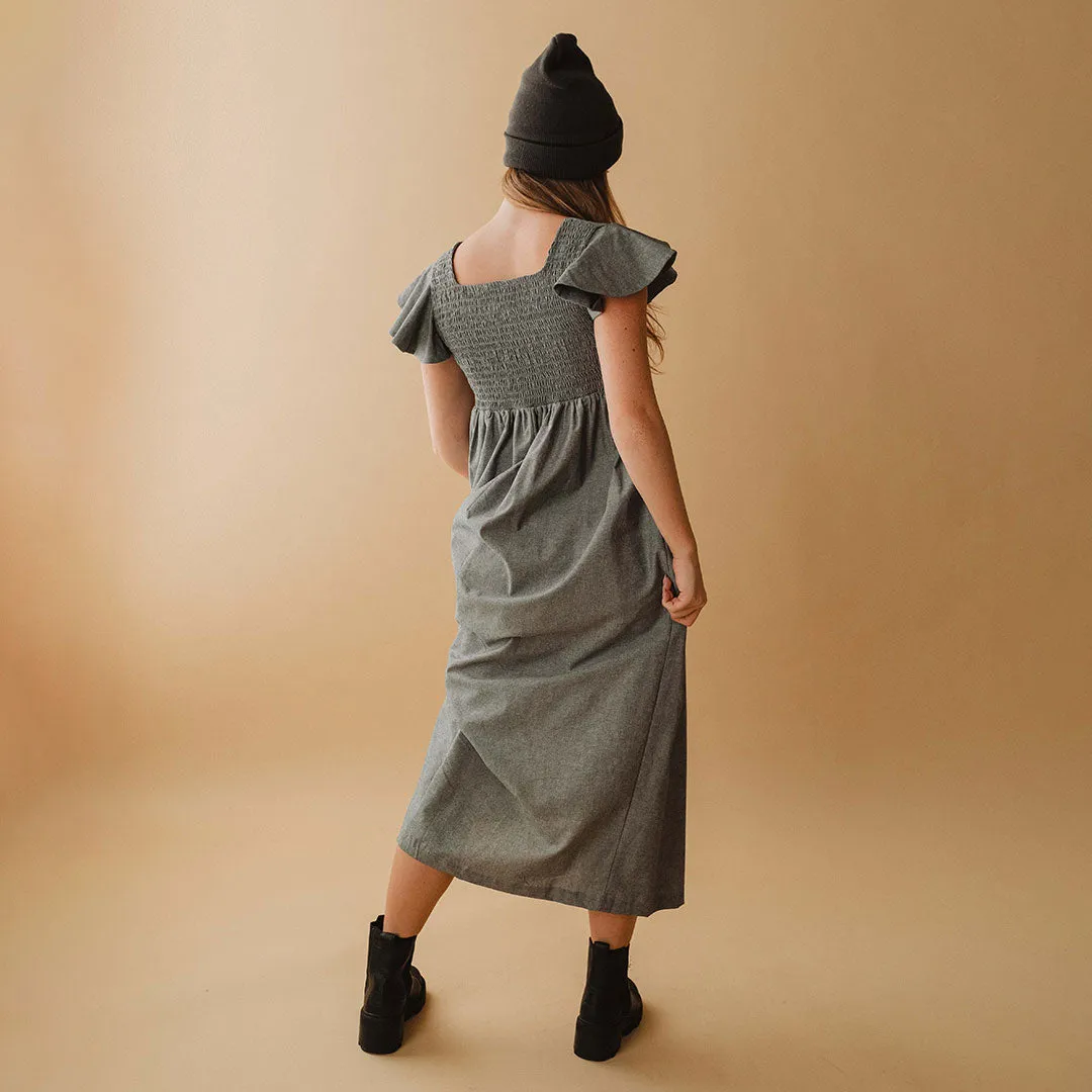 Hailey Maxi Dress, Black Chambray