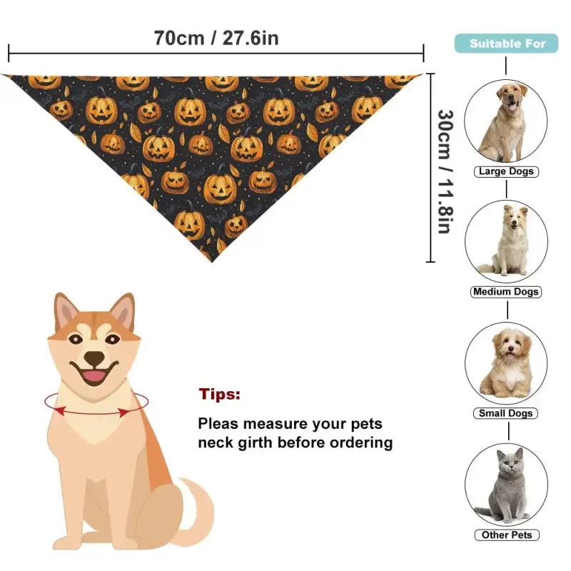 Halloween Pumpkin Pet Bandana with Jack-o’-Lantern Pattern