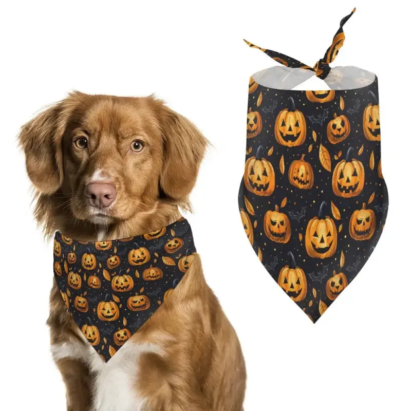 Halloween Pumpkin Pet Bandana with Jack-o’-Lantern Pattern