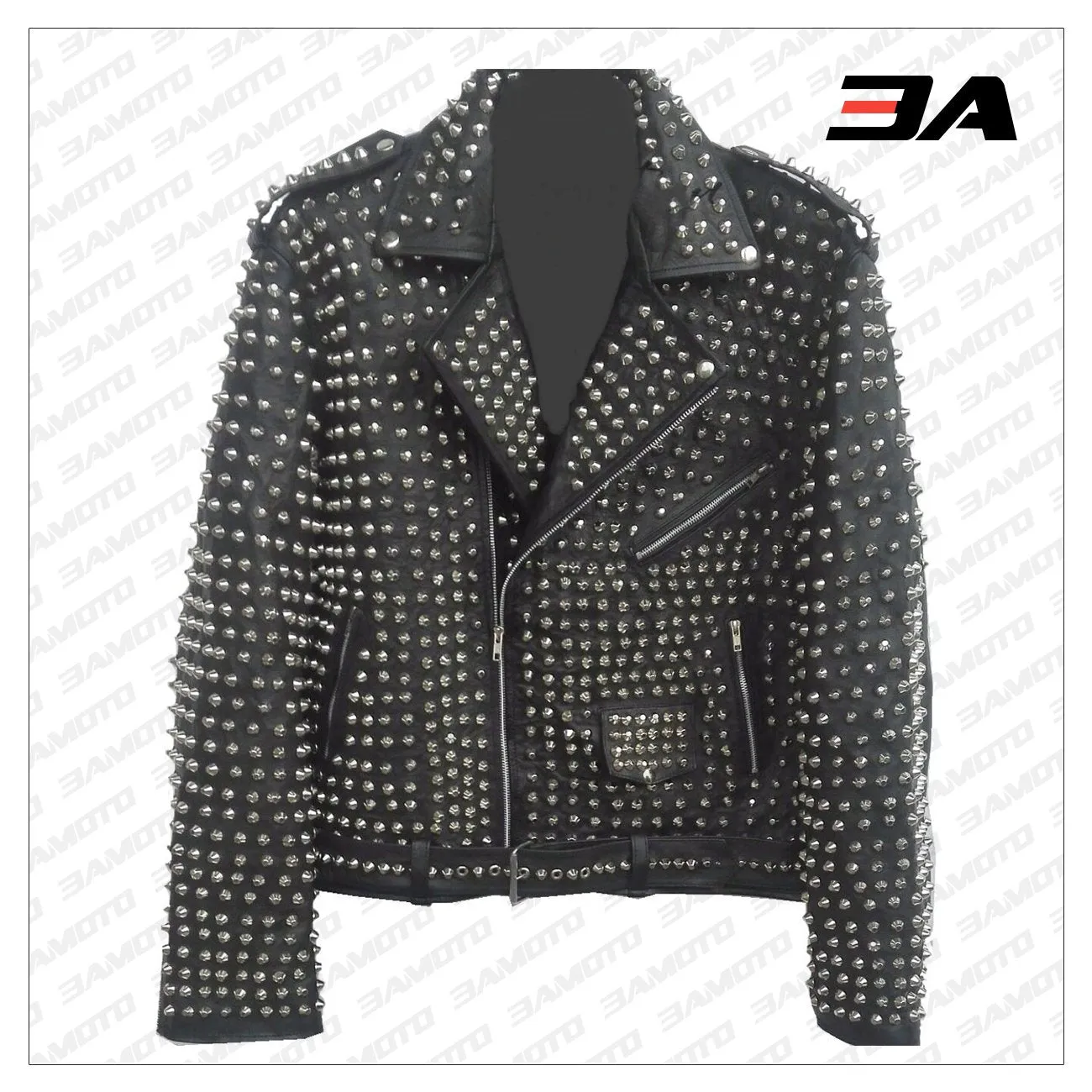 Handmade Mens Black Fashion Studded Punk Style Biker Leather Jacket