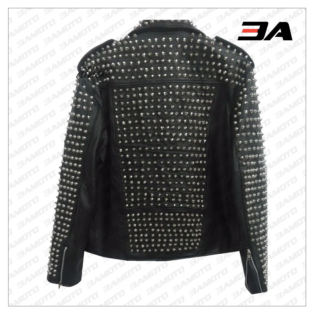 Handmade Mens Black Fashion Studded Punk Style Biker Leather Jacket