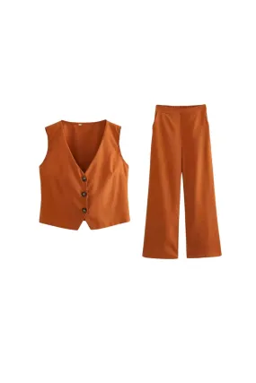 ‘Harper’ V-Neck Sleeveless Vest & Straight-Leg Pants