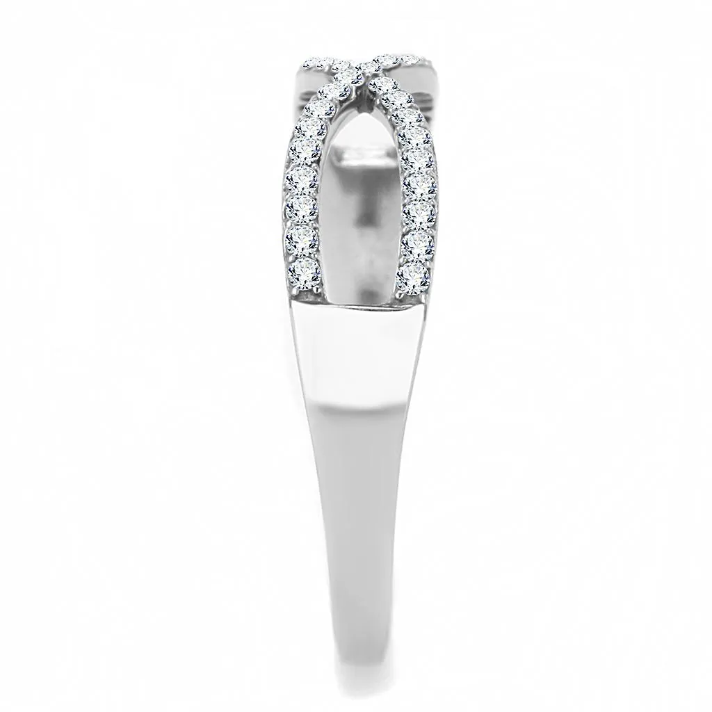 High polished (no plating) Stainless Steel Ring with AAA Grade CZ in Clear for Women Style DA041