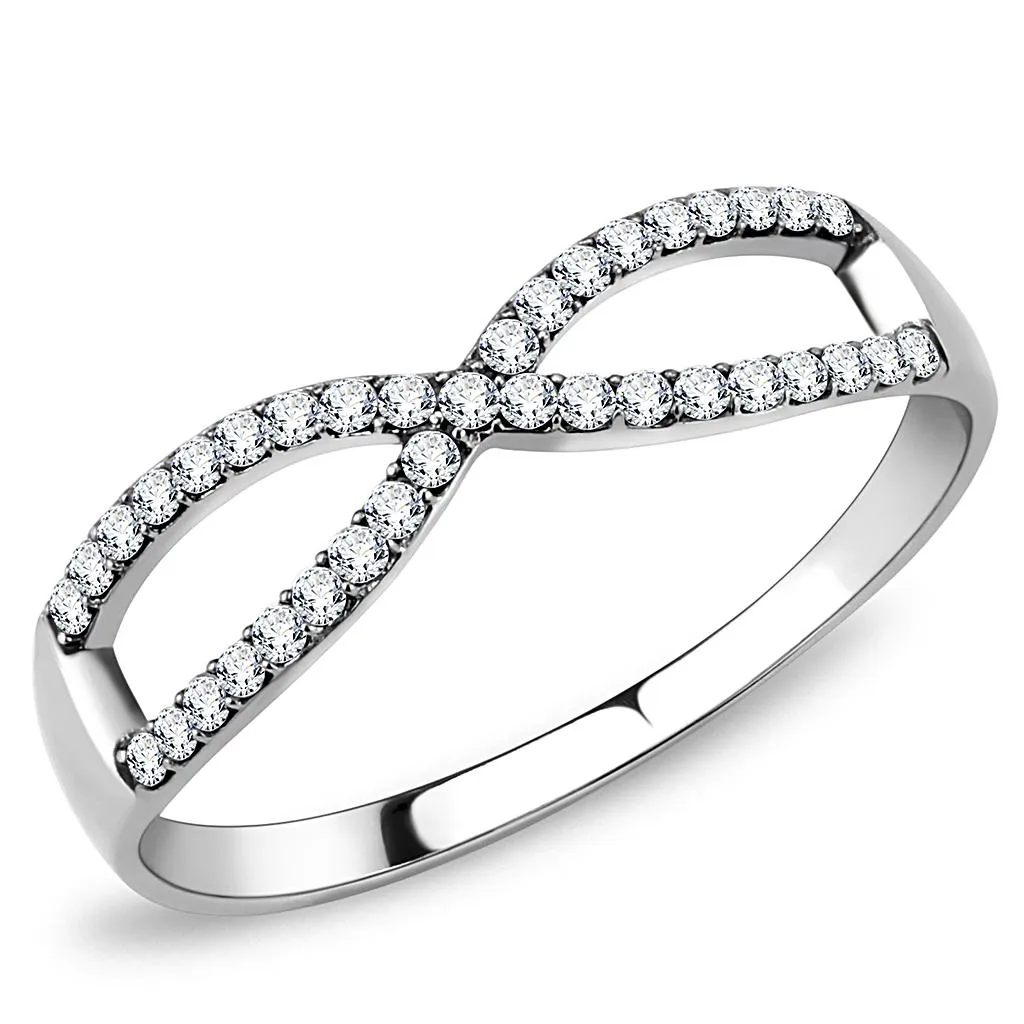 High polished (no plating) Stainless Steel Ring with AAA Grade CZ in Clear for Women Style DA041