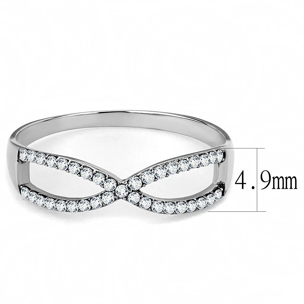 High polished (no plating) Stainless Steel Ring with AAA Grade CZ in Clear for Women Style DA041