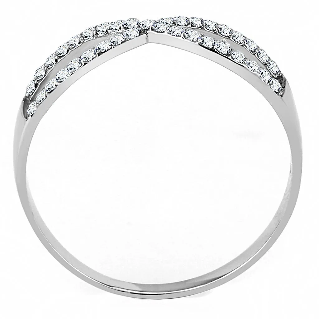 High polished (no plating) Stainless Steel Ring with AAA Grade CZ in Clear for Women Style DA041