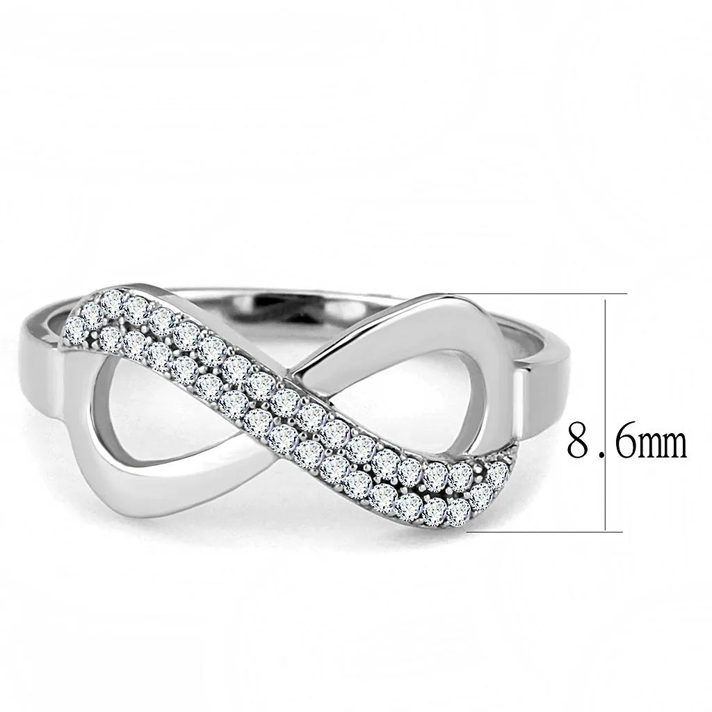 High polished (no plating) Stainless Steel Ring with AAA Grade CZ in Clear for Women Style DA054